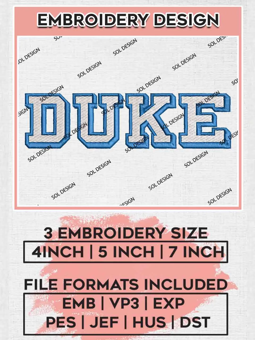 NCAA Duke Wordmark Logo Embroidery Designs, NCAA Logo Embroidery files, NCAA Duke Blue Devils Team, College Football Team Machine embroidery designs, Digital Download