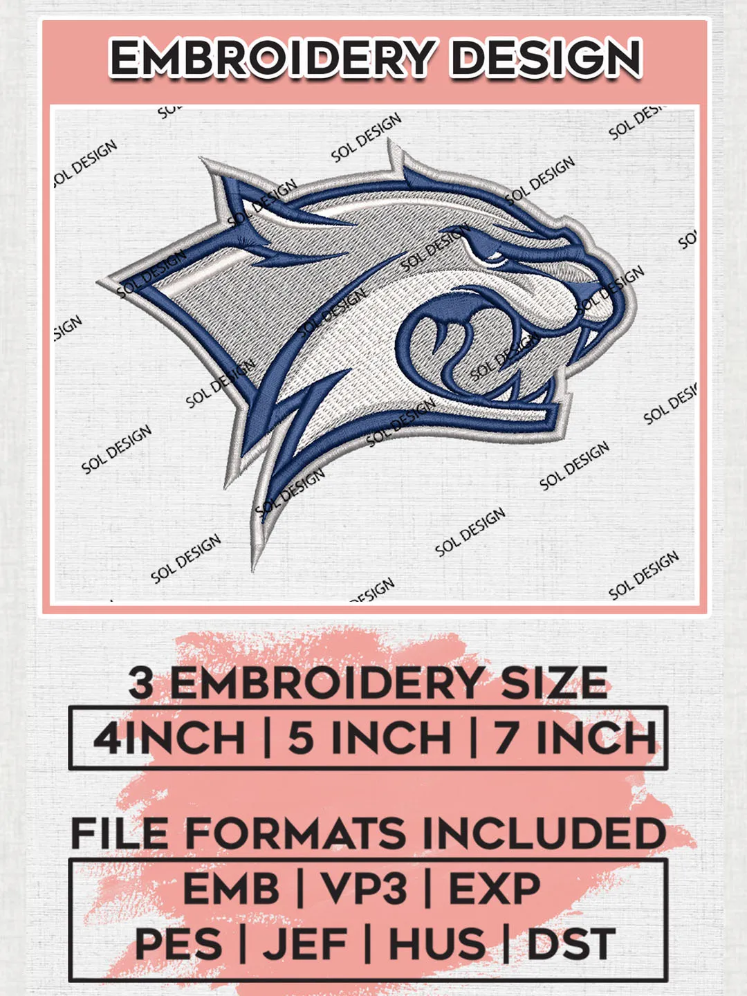 UNH Wildcats Logo Machine Embroidery Design, NCAA New Hampshire Wildcats Embroidery Design Design files, NCAA Embroidery Designs, NCAA Machine Embroidery Designs, Digital Download