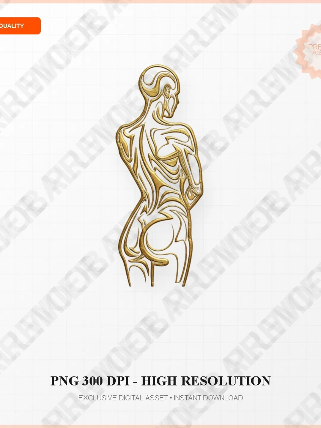 Gold Body Art PNG, Minimalist Female Figure, Metallic Line Drawing, Aesthetic Wall Decor