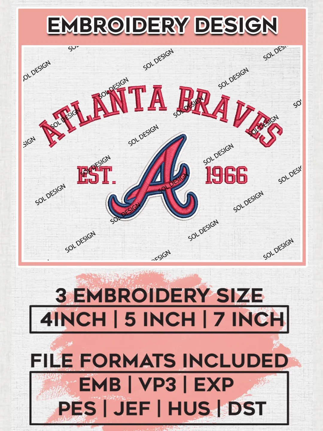 MLB Atlanta Braves Team Est Logo Embroidery Design, MLB Team Embroidery files, Atlanta Braves Baseball Team, Braves Team, Digital Download