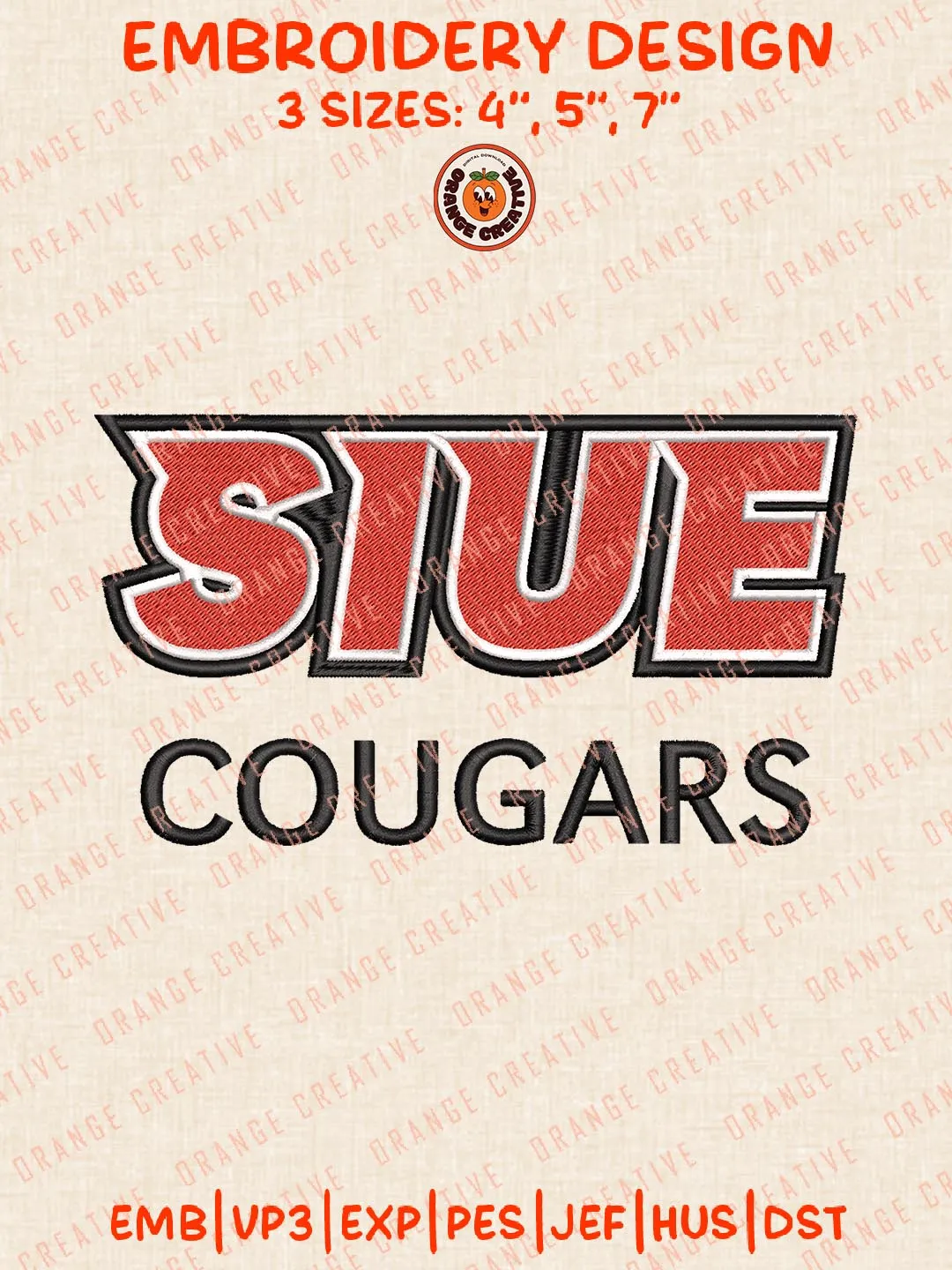 SIU Edwardsville Cougars Text Logo Embroidery Design Files, NCAA Logos Embroidery Designs, NCAA SIU Edwardsville Cougars Machine Embroidery Files, 3 Sizes, Custom Sizes, Instant Download
