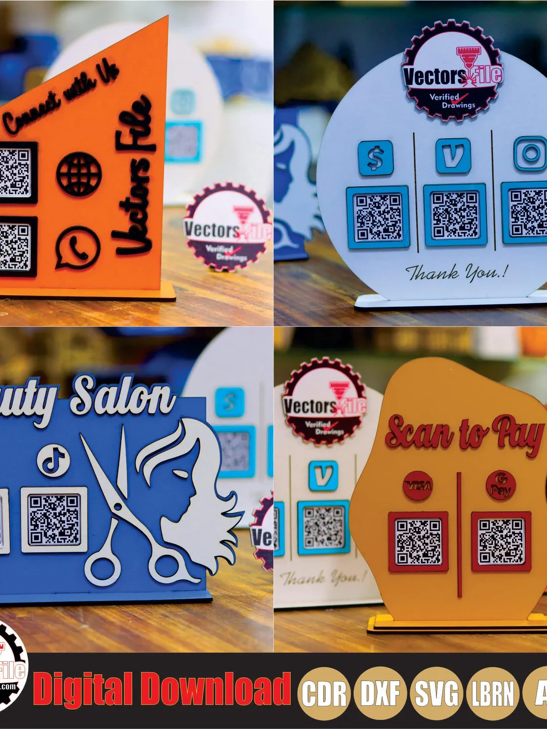 Multiple Qr Code Stand Custom Acrylic QR Code Stand SVG Bundle, Payment & Social Media Display ...