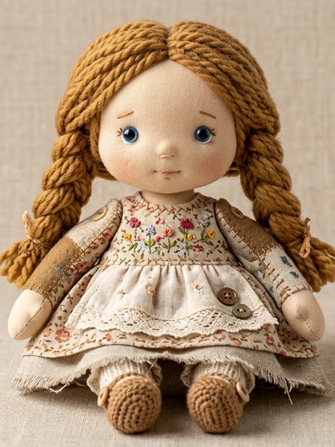 Handmade Floral Cloth Doll – Cute Cottagecore Rag Doll with