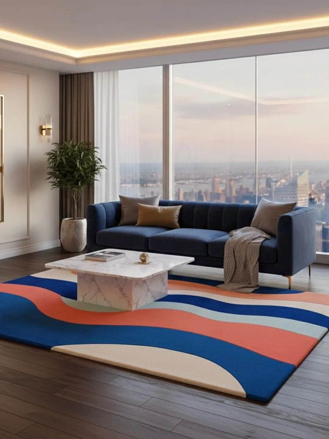 Hand-Tufted Wool Area Rug – Modern Abstract Geometric Design in Blue ...