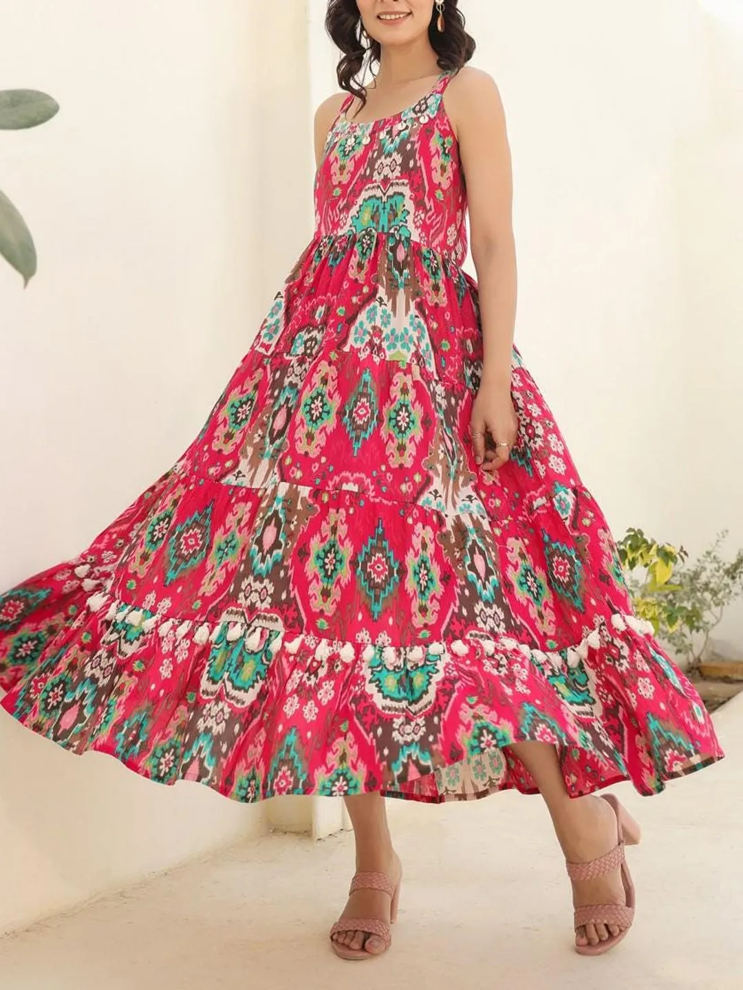 floral lace up maxi dress PRINTED RUFFLED LACE MAXI DRESS YELLOW / M