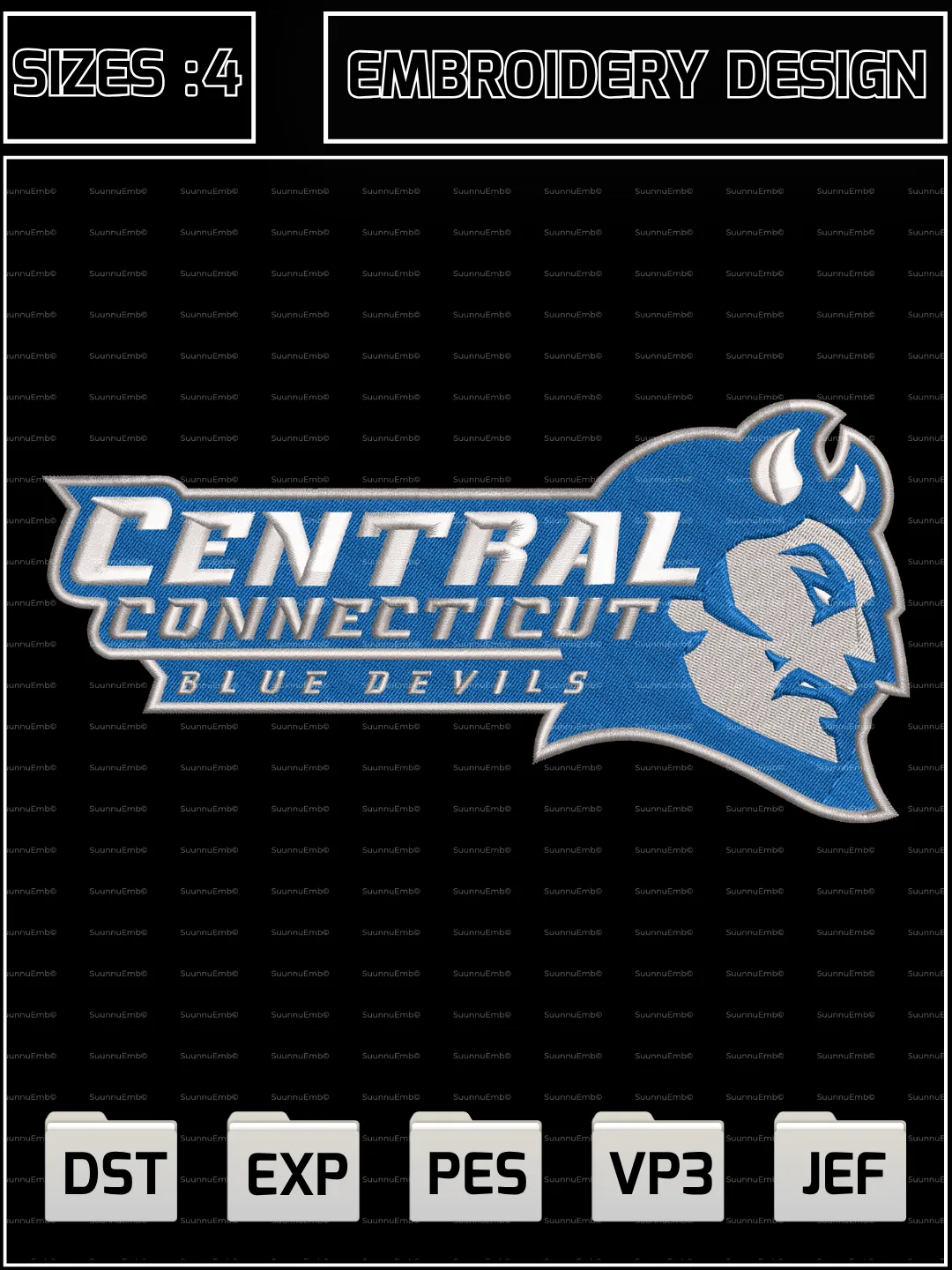 Central Connecticut Blue Devils Logo Embroidery Design,NCAA Logos Embroidery Design,NCAA Teams, Machine Embroidery Design File,4 Sizes, Digital Download