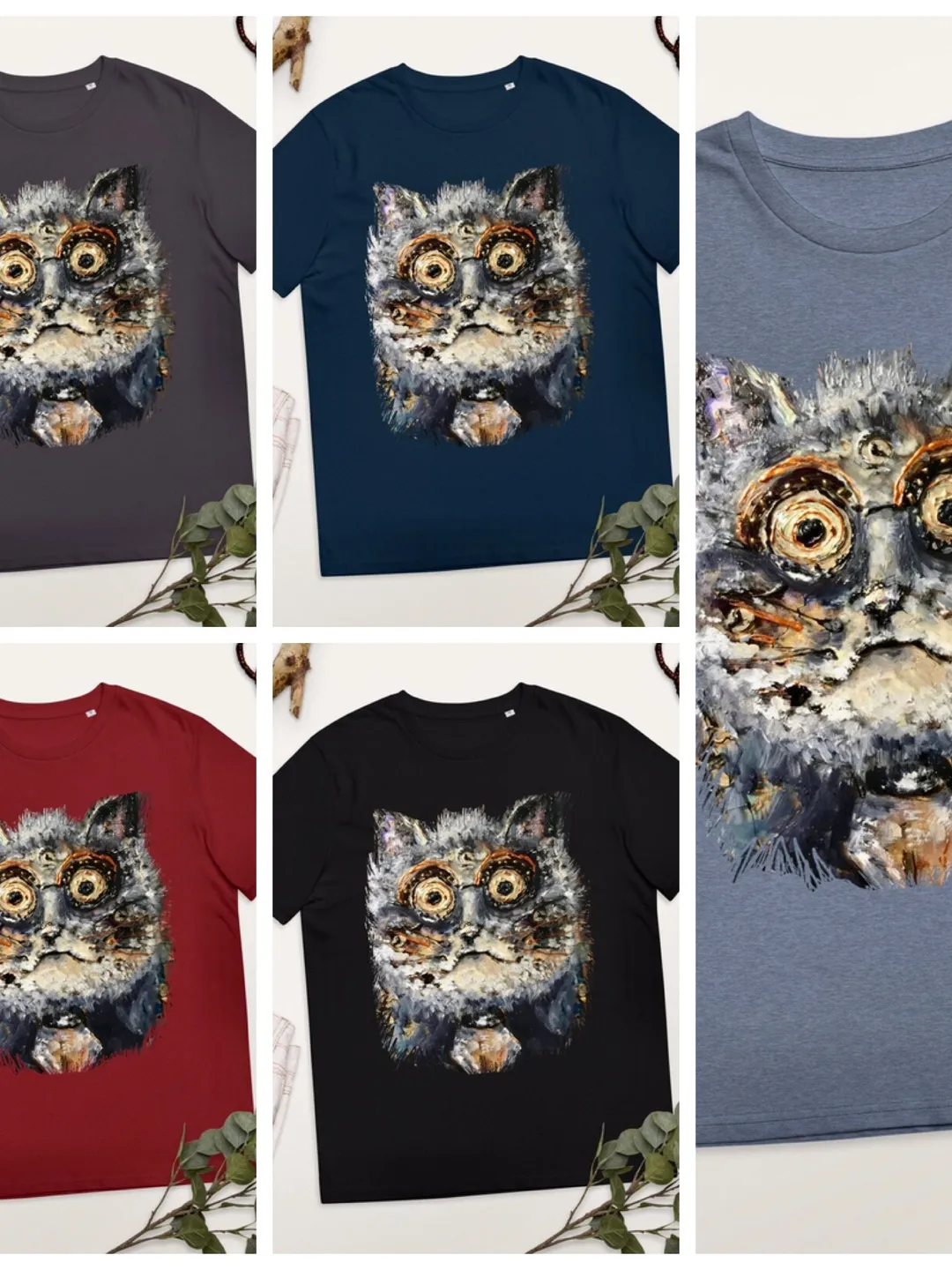 Cyberpunk cat Unisex organic cotton t-shirt made with my original mix media painting on glass,unique gift for cat lovers.