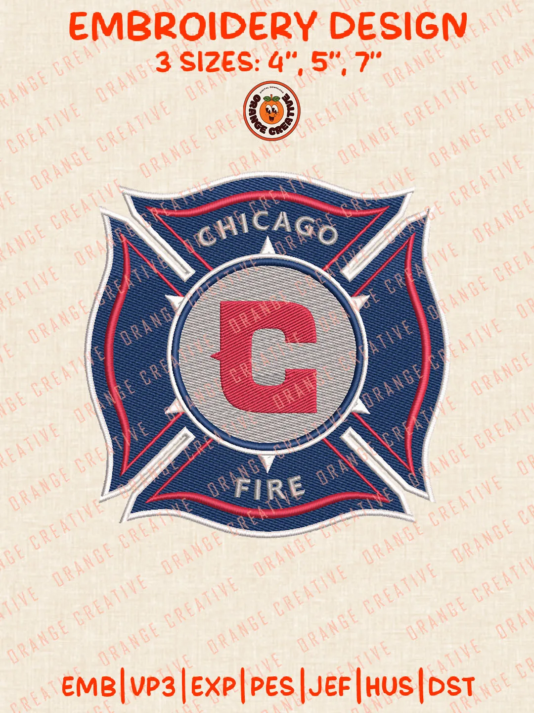 MLS Chicago Fire FC Logo Embroidery Files, Chicago Fire FC Embroidery Designs, League Soccer Machine Embroidery Files, MLS Chicago Fire FC Logo Machine Embroidery, 3 sizes, Digital Download