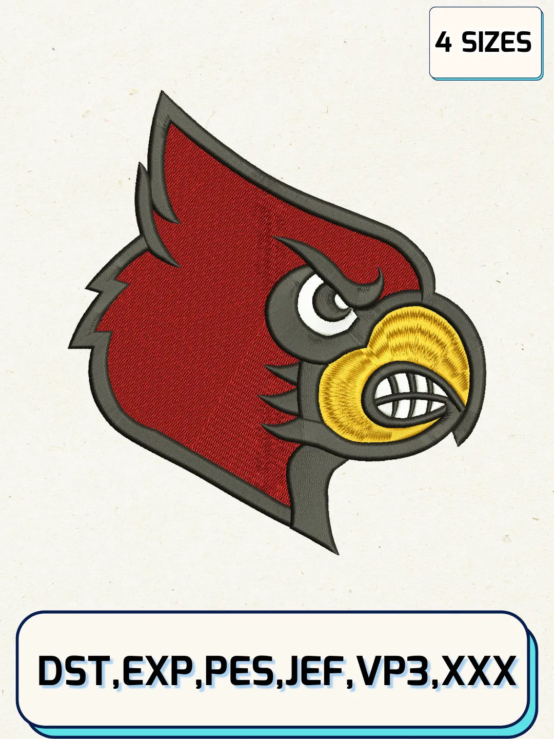 Louisville Cardinals Logos Embroidery Design Files, NCAA Logos Embroidery Designs, Machine Embroidery Files, 4 Sizes