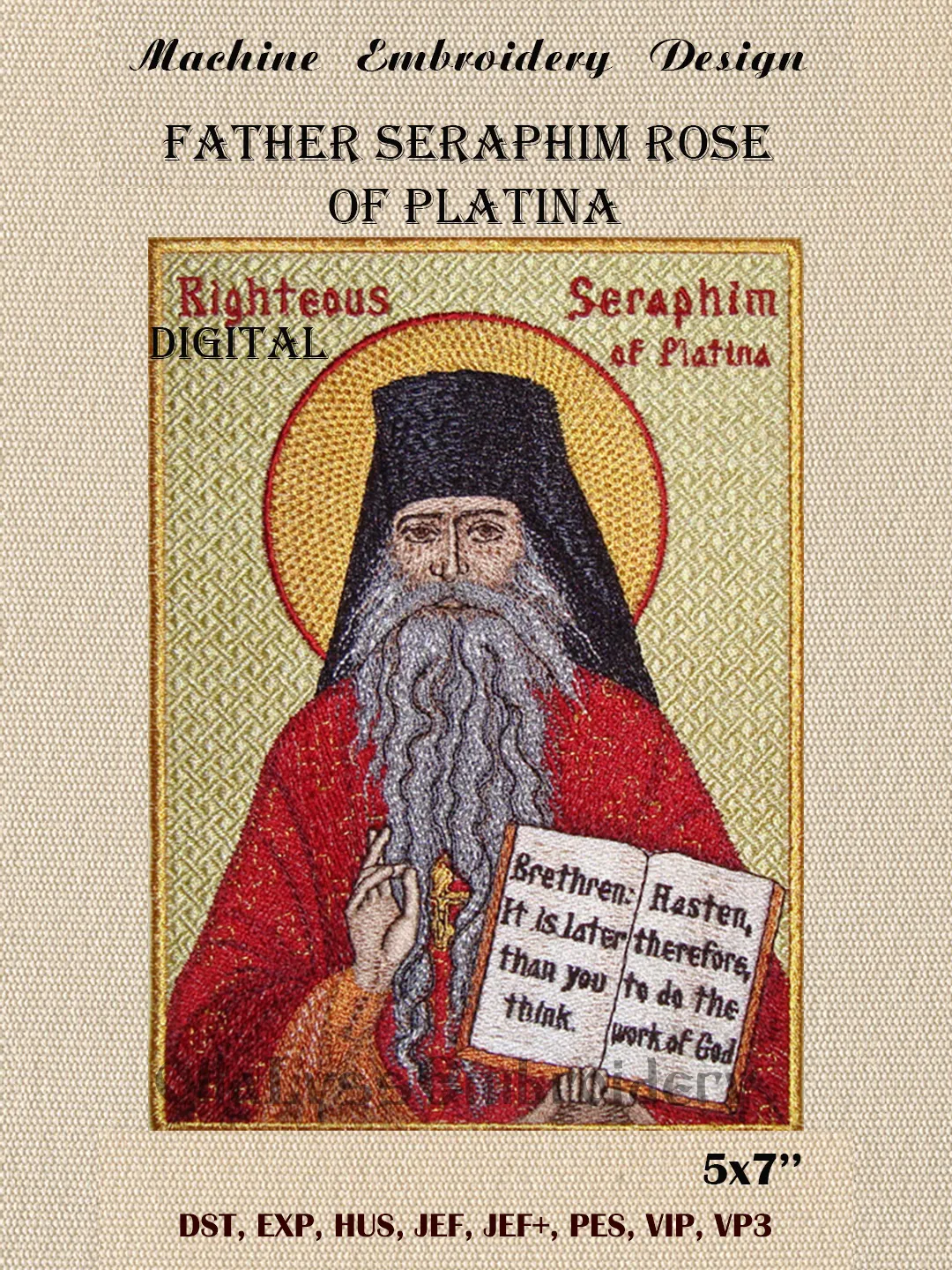 Father Seraphim Rose of Platina embroidery design