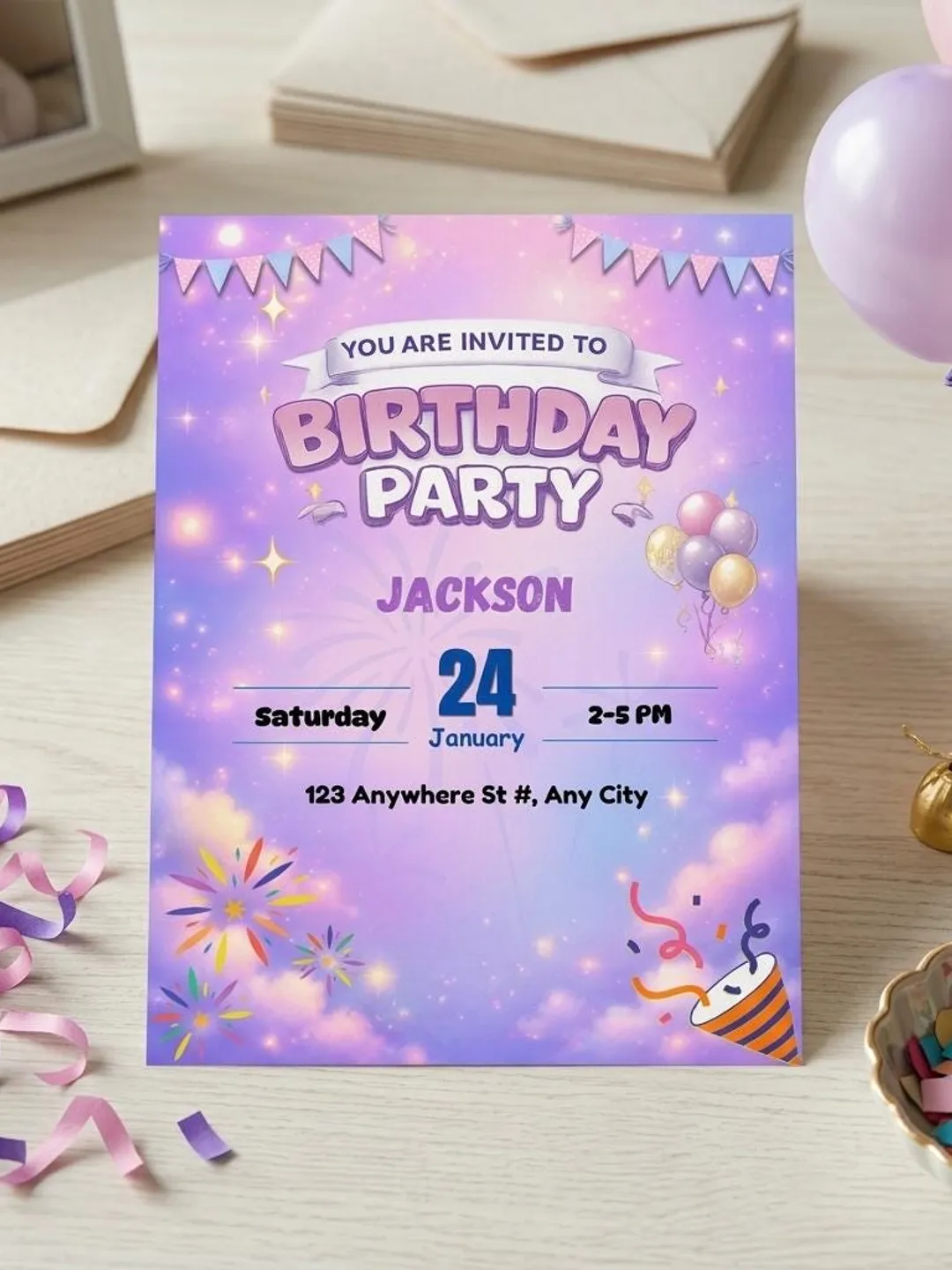 Pastel Birthday Invitation Template | Kids Party Invite (Digital Download)