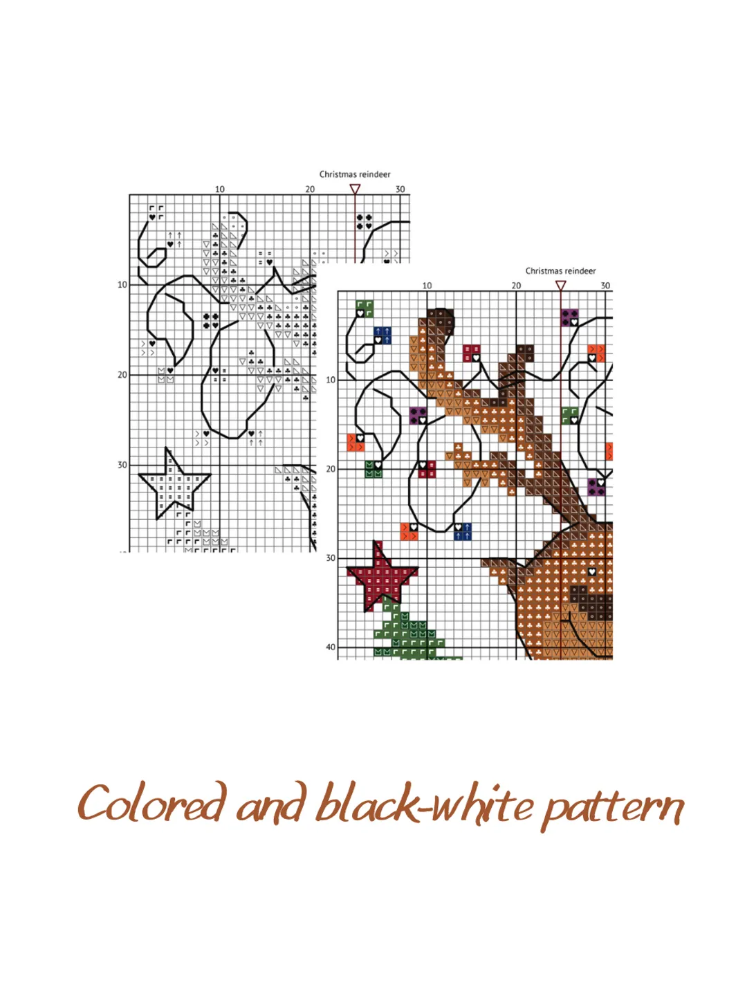 Cross stitch pattern Christmas reindeer, cross stitch chart PDF