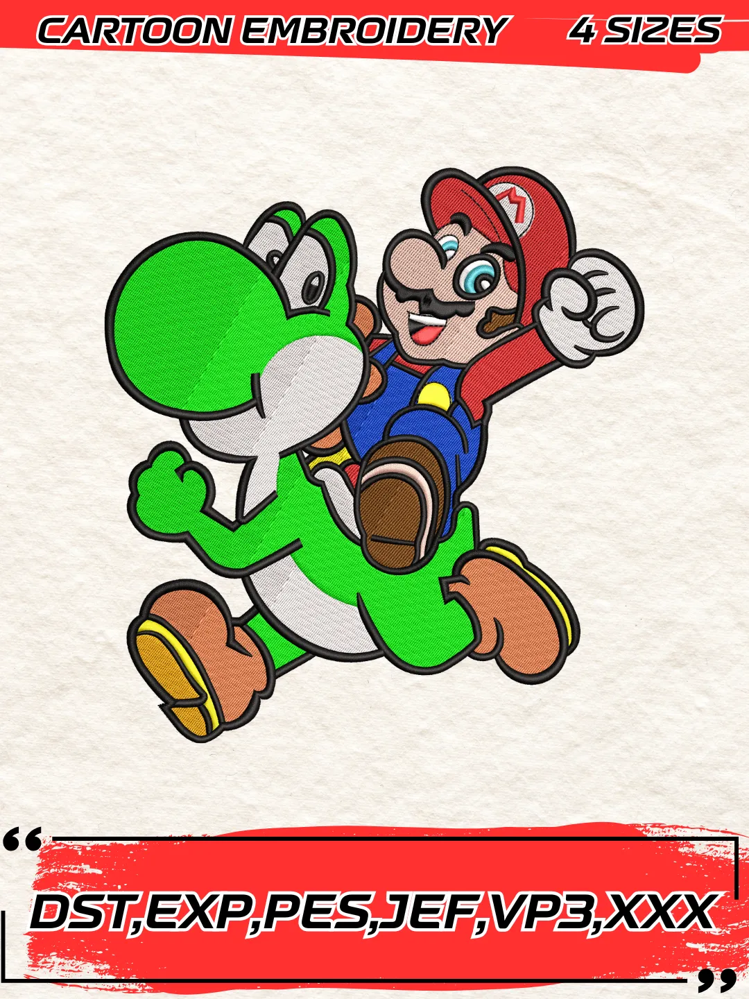 Mario and Yoshi Embroidery Design, Super Mario Embroidery Design ,Machine  Embroidery Design File,4 Sizes, Digital Download, image size:1080x1440