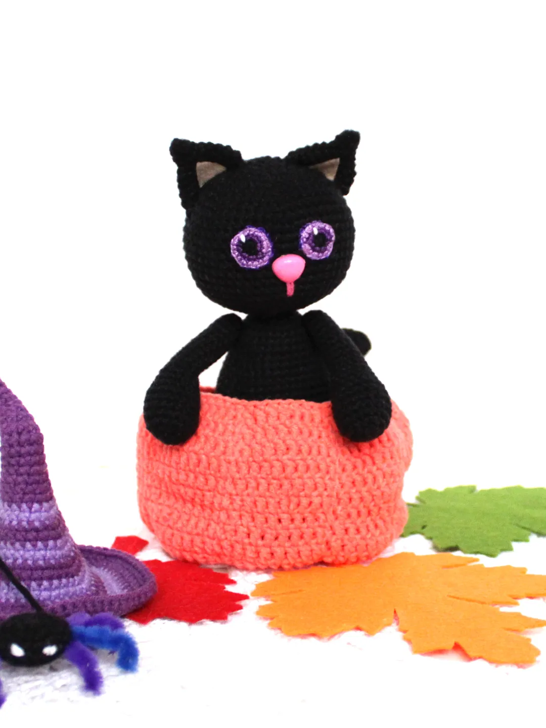 Kitten in pumpkin crochet pattern pdf in English Amigurumi cat Halloween decor