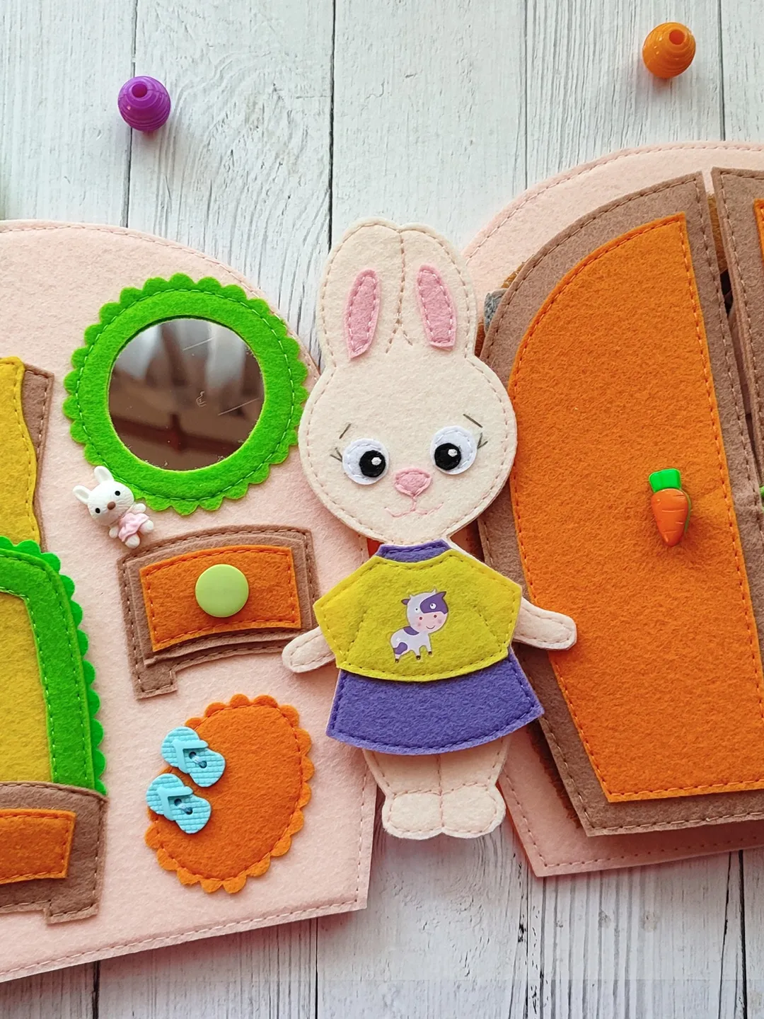 Dollhouse pattern, Felt Bunny pattern and  8 sets of clothes, Felt dress up Doll pattern, Felt toy Pattern pdf for girl, Quiet book pattern