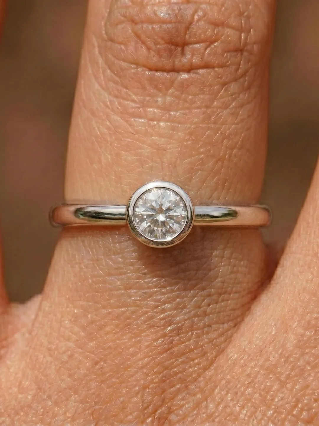 Lab Grown Diamond Bezel Solitaire Ring | Minimalist Engagement Ring | Round Brilliant Cut Promise Ring for Her | Everyday Wear Diamond Ring