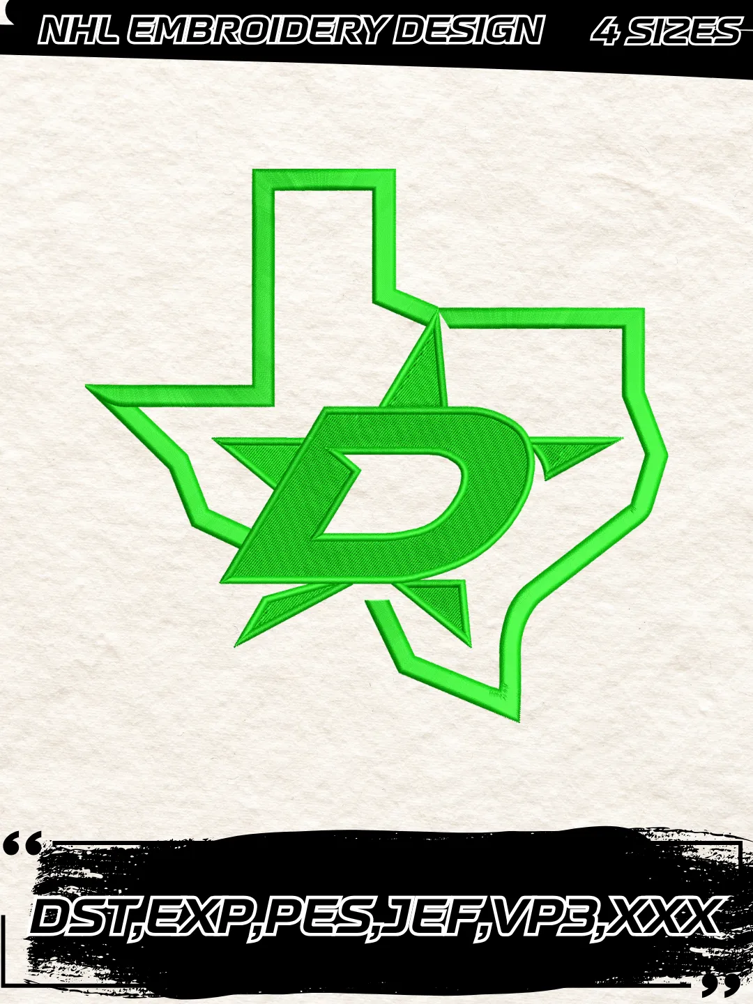 Dallas Hockey Embroidery Design-Machine Embroidery File