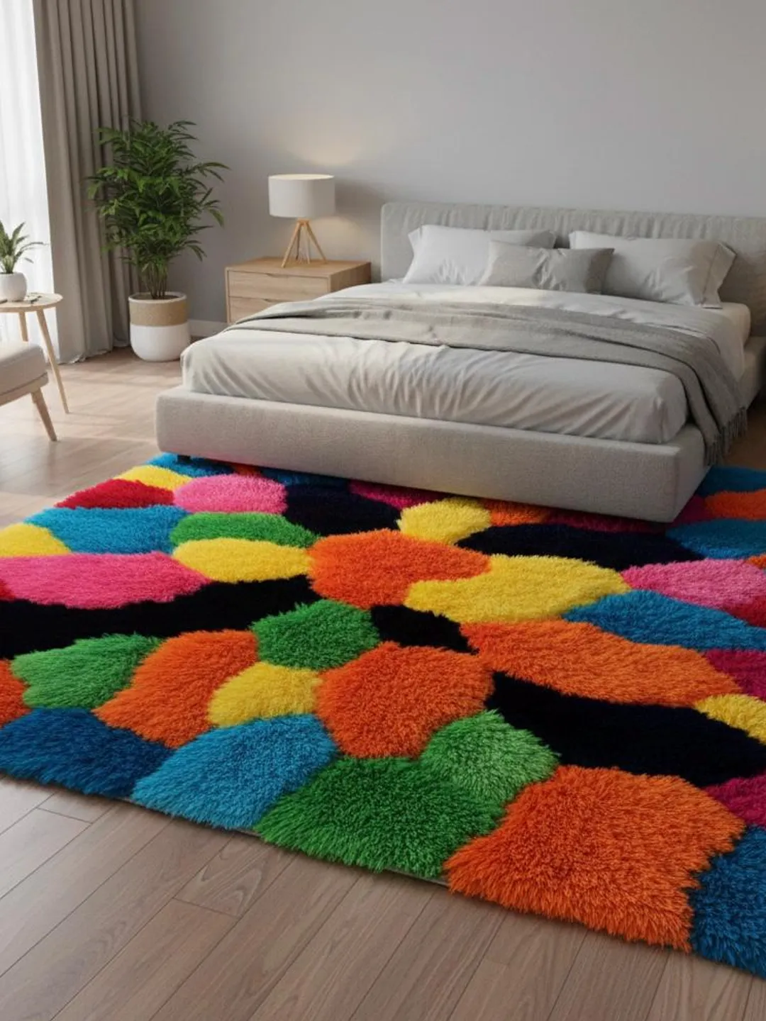 Handmade Tufted Colorful Abstract Fiber Art Tapestry Wool Area Rug