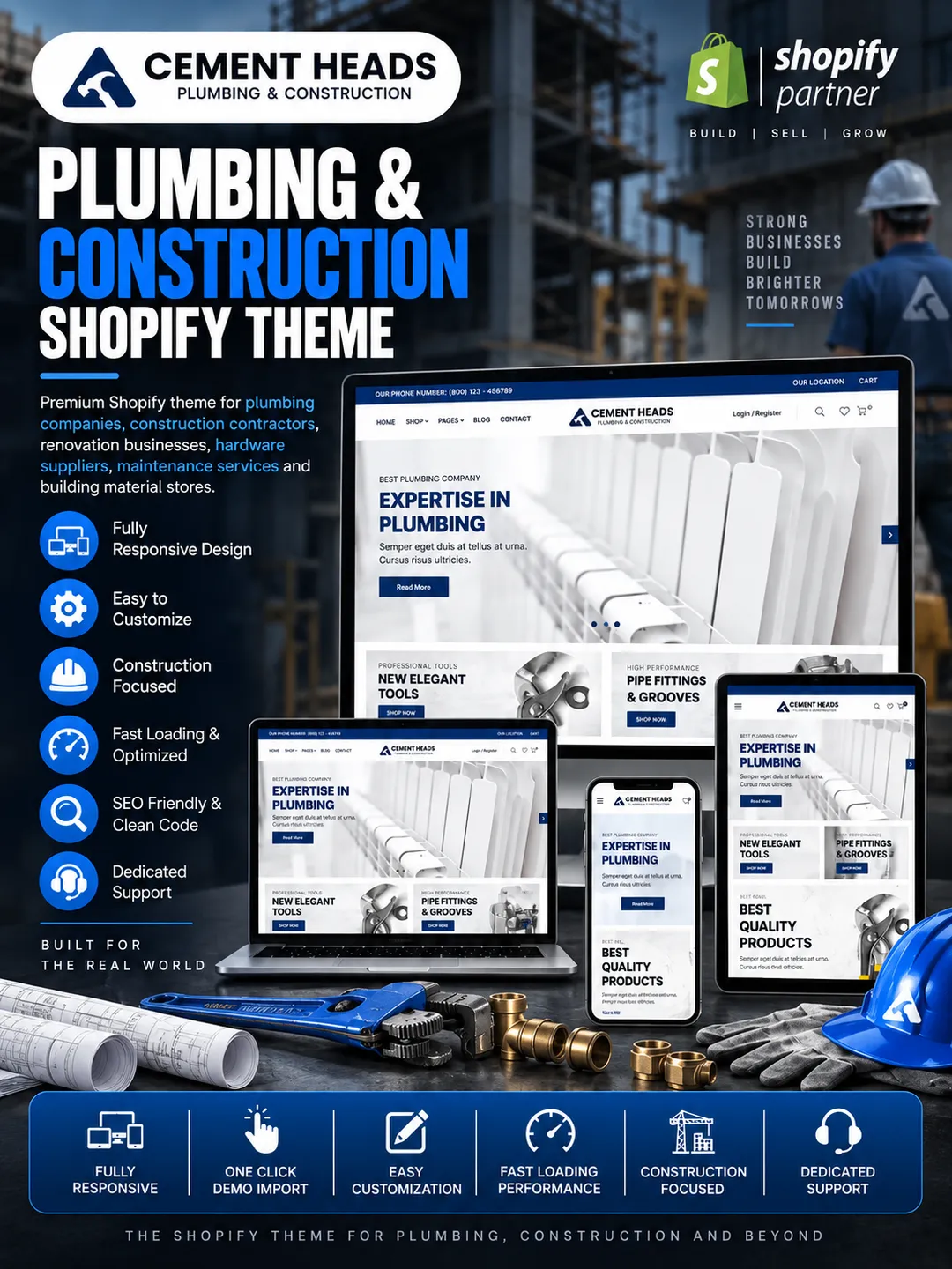 Construction Shopify Theme - Plumbing & Flooring Store Template - Contractor eCommerce Design - Hardware Shop - Mobile Optimized