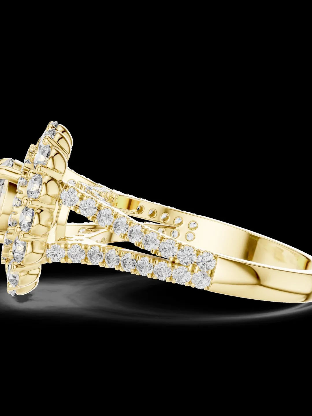 Double Halo Diamond Engagement Ring, Split Shank Bridal Ring, Round Cut ...
