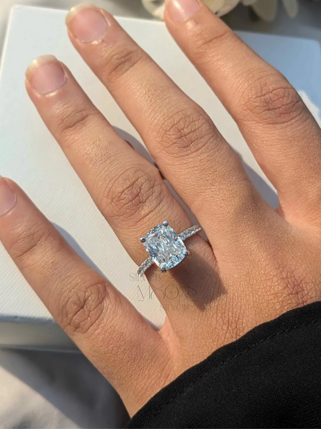 3Ct Sparkling Cushion Cut Moissanite Solitaire Ring in 925 Sterling Silver, Engagement Ring for Women, Cushion Diamond Promise Ring Gift