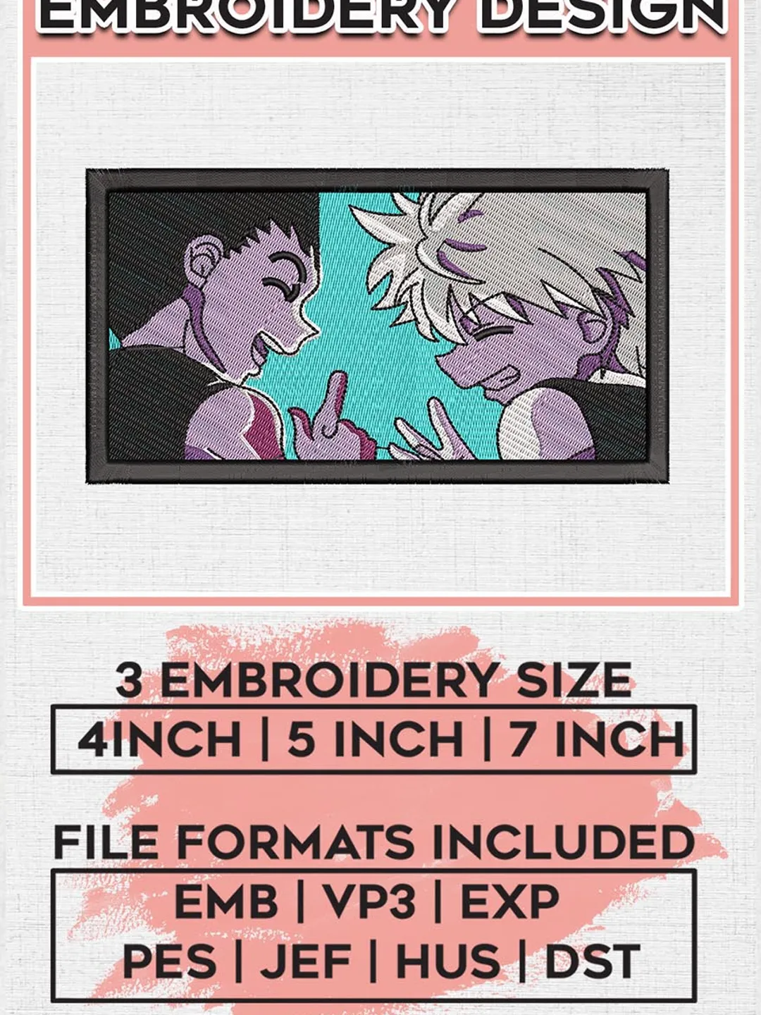 Killua x gon embroidery design, Hunter x hunter embroidery,Anime