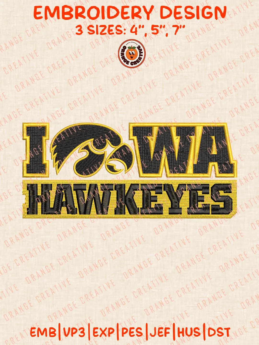 Iowa Hawkeyes NCAA Team Embroidery Design, NCAA Logo Embroidery Design, Machine Embroidery Design File, 4 Sizes, Digital Download