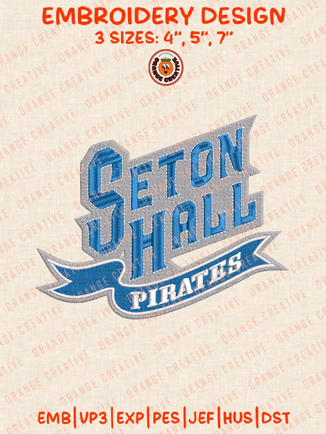 Seton Hall Pirates Text Logos Embroidery Design Files, NCAA Logos Embroidery Designs, Machine Embroidery Files, 4 Sizes, Custom Sizes, Instant Download