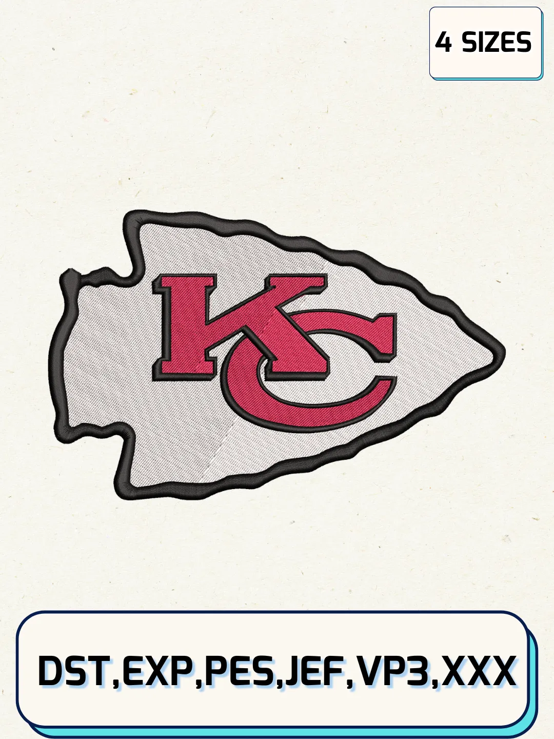 Kansas City Chiefs Logo Embroidery Design Files, NFL Logos Embroidery Designs, Machine Embroidery Files, 4 Sizes