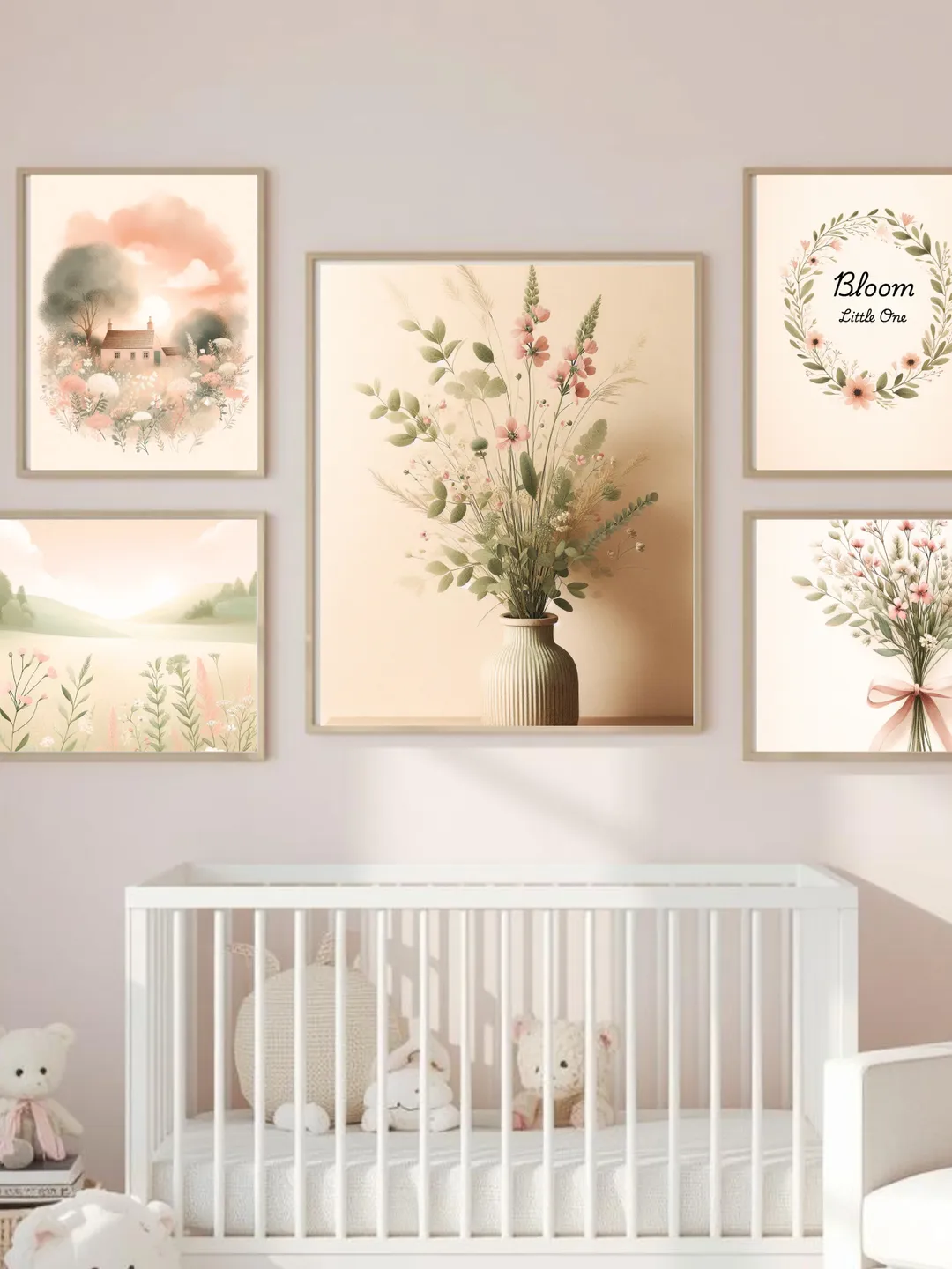 Cottagecore nursery wall art set, baby girl nursery decor ,wildflower ...