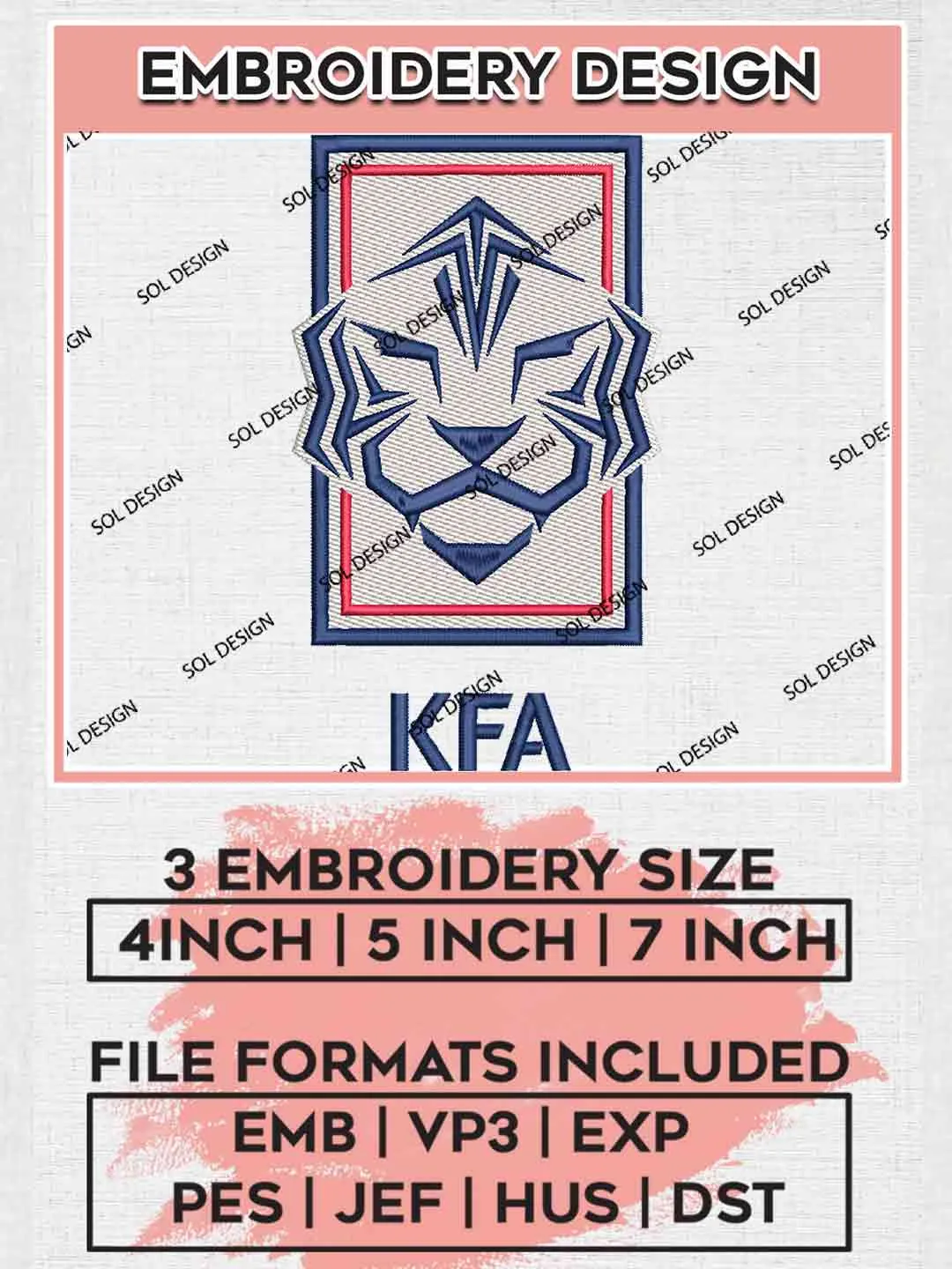 Korea Football Association Logo Embroidery Designs, KFA Logo Embroidery files, Korea National Football Team, Machine embroidery designs, Digital Download