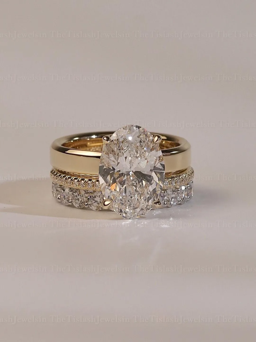 Oval Cut Moissanite Engagement Ring Set, 14K Yellow Gold Bezel Set Oval ...