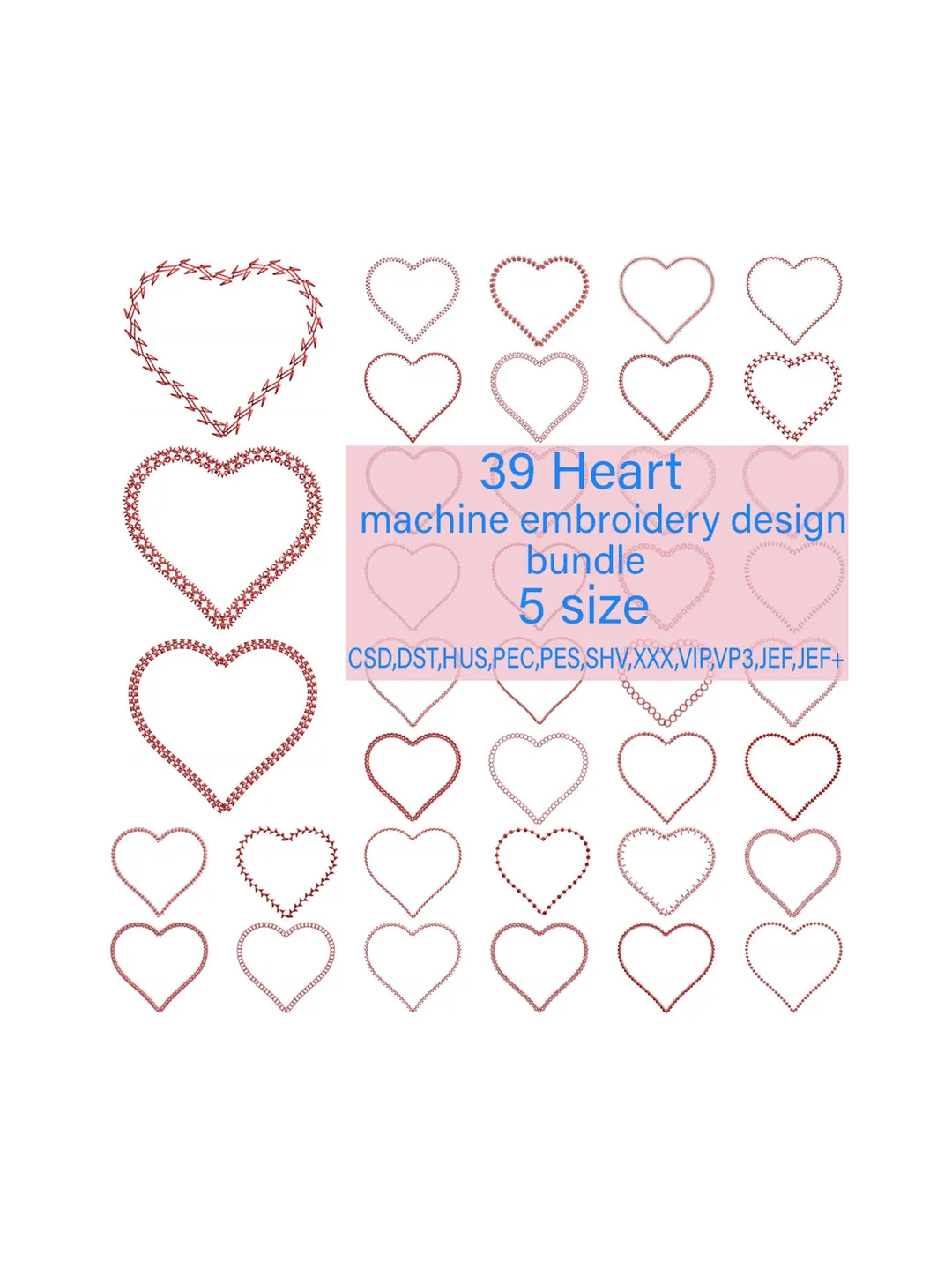 39 Heart machine embroidery design bundle,Heart embroidery design,Heart embroidery 5 size,INSTANT DOWNLOAD