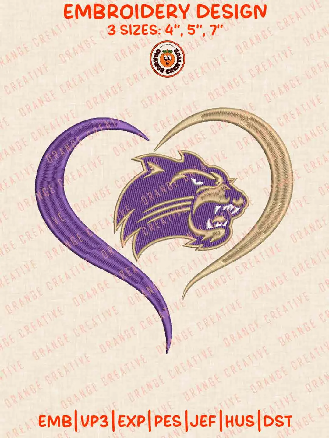 Western Carolina Catamount Heart Embroidery Design Files, Football Logos Embroidery Designs, Sport Machine Embroidery Files, 3 Sizes, Custom Sizes, Instant Download