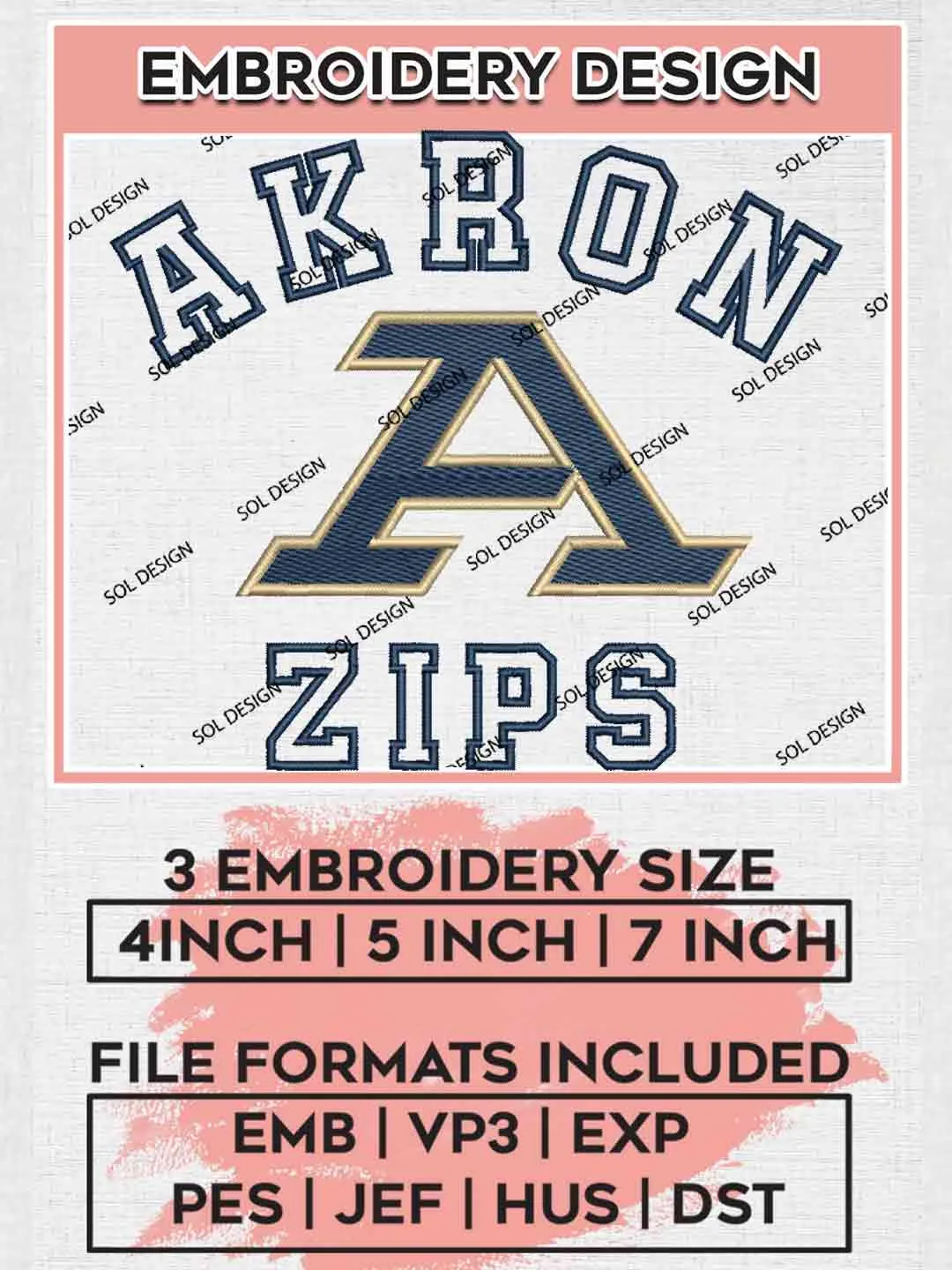 Akron Zips NCAA Logo Designs, NCAA Logo Embroidery files, NCAA Team, College Football Team Machine embroidery designs, Digital Download