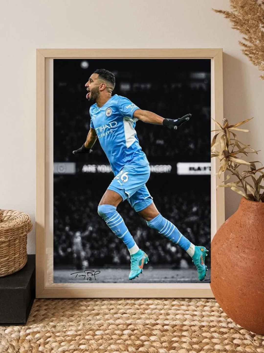 Riyad Mahrez Soccer Star Walnut Art Portrait