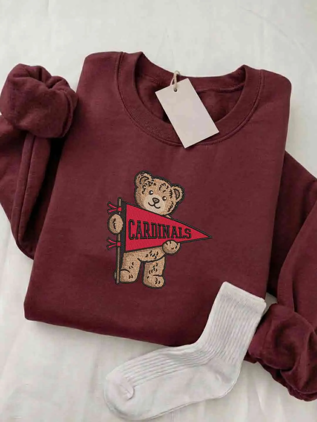 Louisville Cardinals Embroidered Sweatshirt, College Embroidered Crewneck, NCAA Louisville Embroidered Shirt, Teddy Bear Sweatshirt, Gift for Collegue