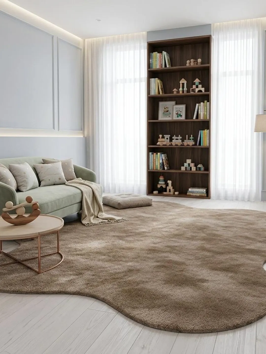 Beige Irregular Rug, Hand Tufted Area Rug, Organic Shape Wool Carpet, Modern Minimalist Living Room Rug, Custom Size Bedroom Rug