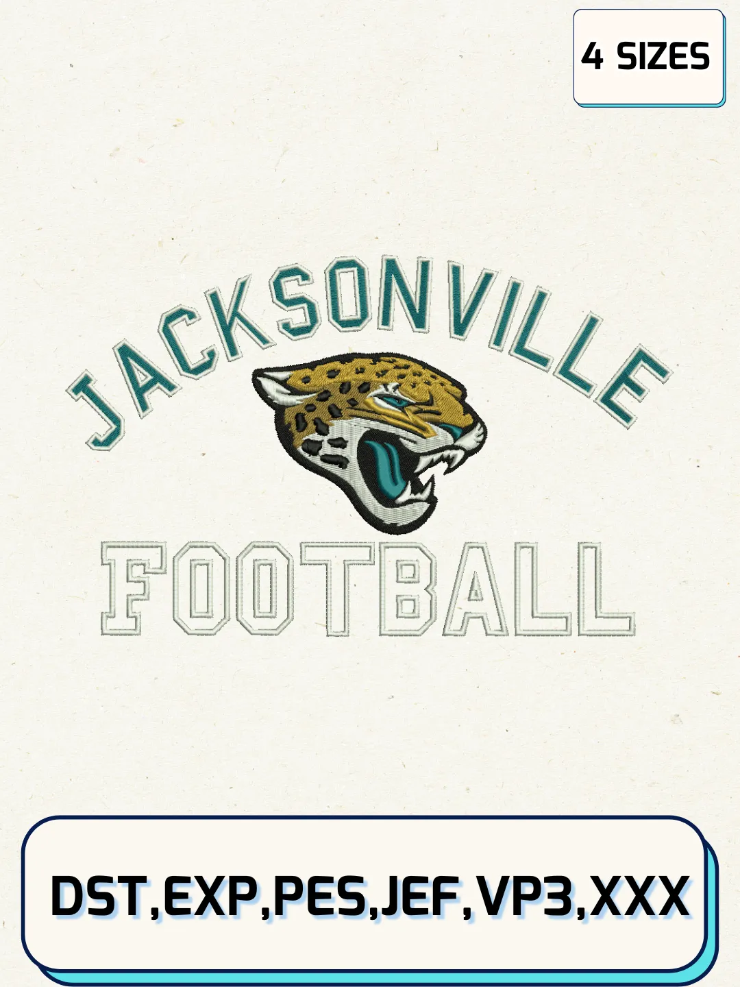 Jacksonville Jaguars Logos Embroidery Design Files, NFL Logos Embroidery Designs, Machine Embroidery Files, 4 Sizes