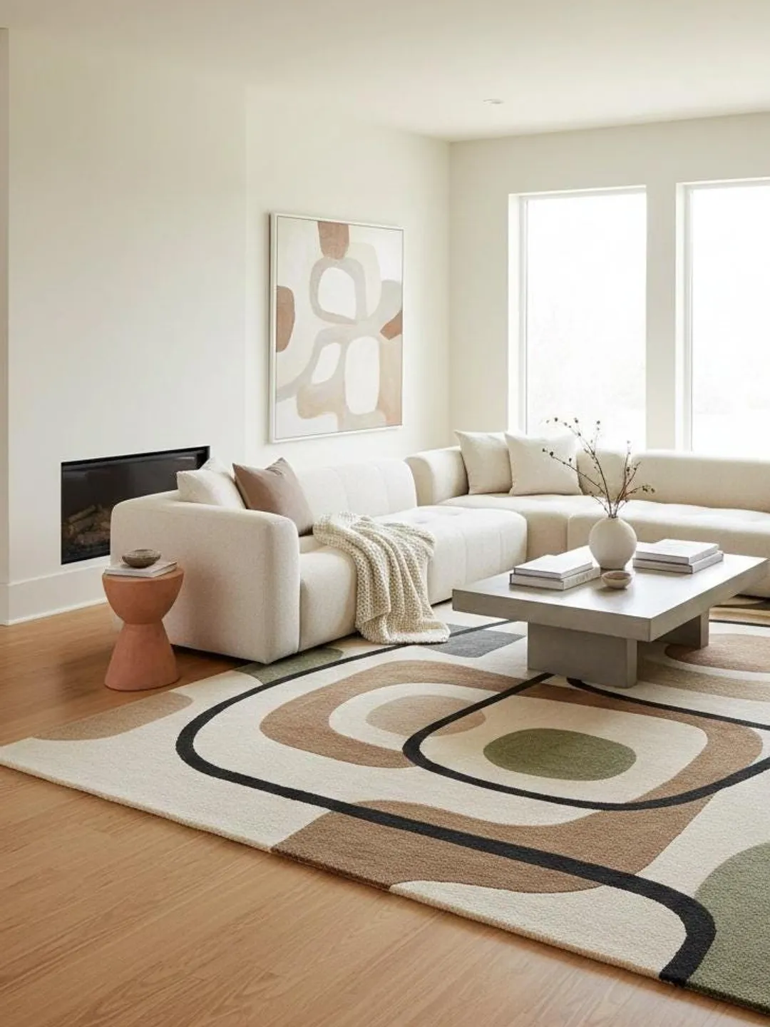 Modern Abstract Area Rug, Hand Tufted Geometric Mid Century Living Room Rug