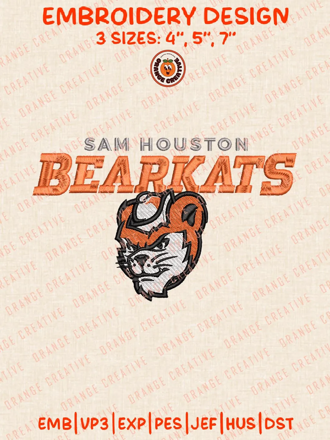 Sam Houston Bearkats Logos Embroidery Design Files, NCAA Logos Embroidery Designs, Machine Embroidery Files, 4 Sizes, Custom Sizes, Instant Download