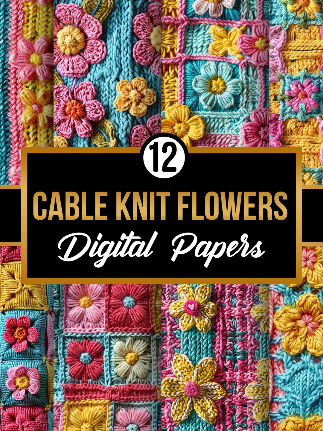 Paper Knitting Patterns Cable Knit Flowers Digital Papers, Summer Knitted Floral Background ...