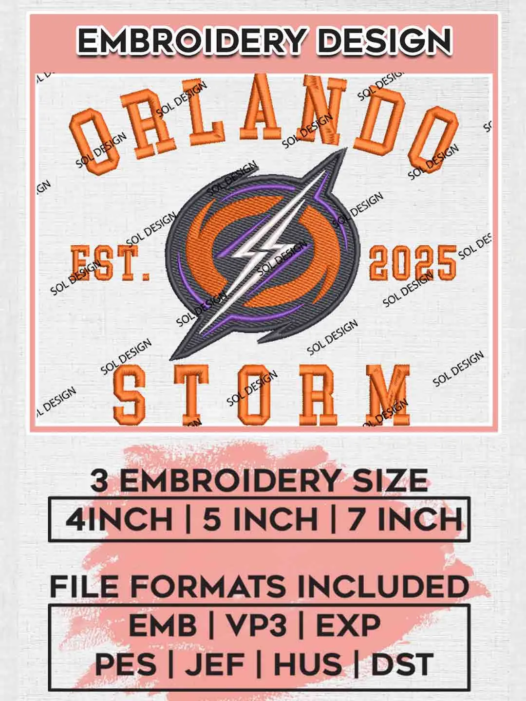 Orlando Storm Est Embroidery Design, UFL Football League Embroidery files, Sport Machine embroidery designs, 3 sizes, Instant Download