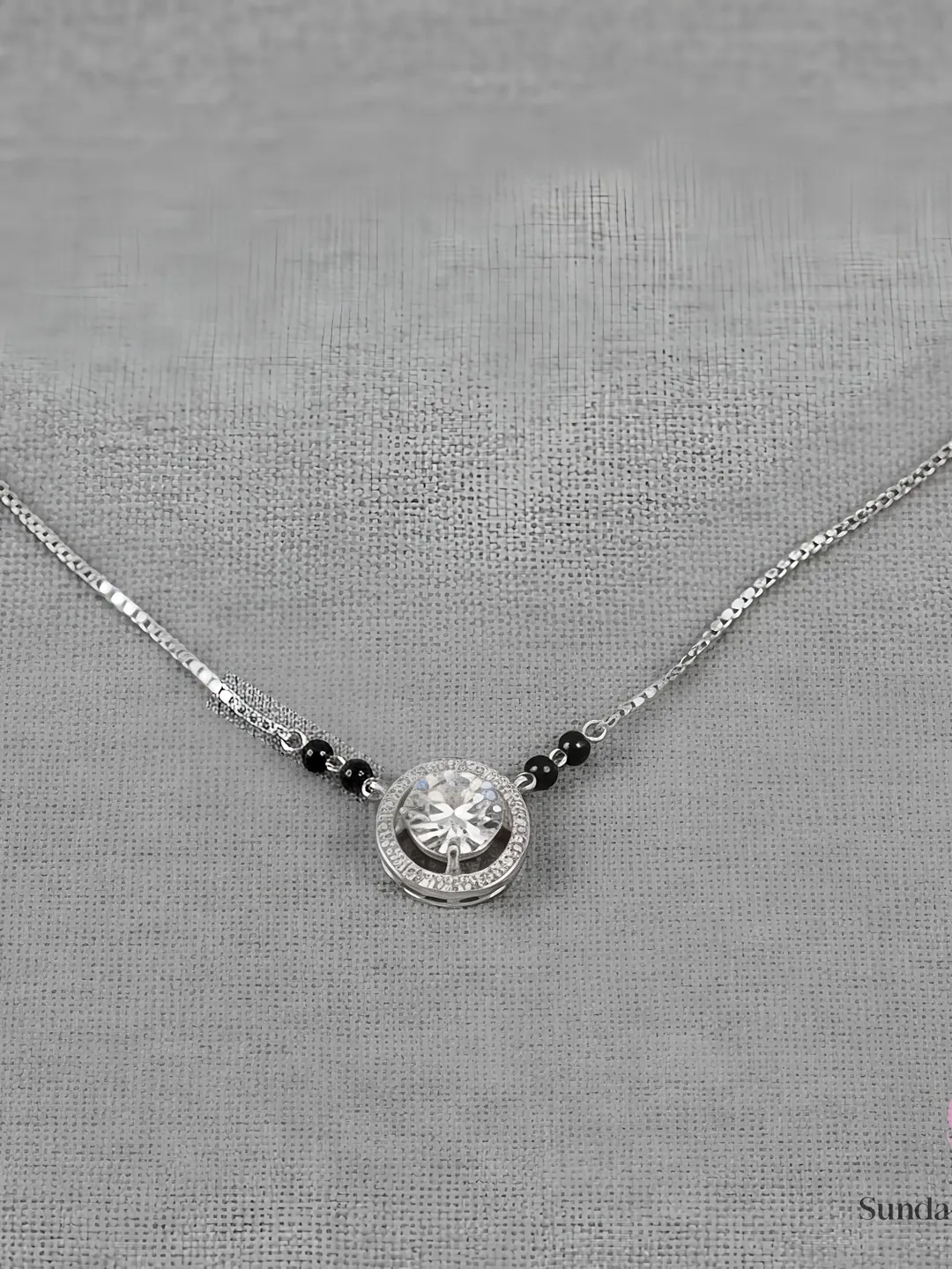 925 Sterling Silver Solitaire Moissanite Mangalsutra, Lab Grown Diamond Halo Mangalsutra for Women, Modern Handcrafted Bridal Jewelry