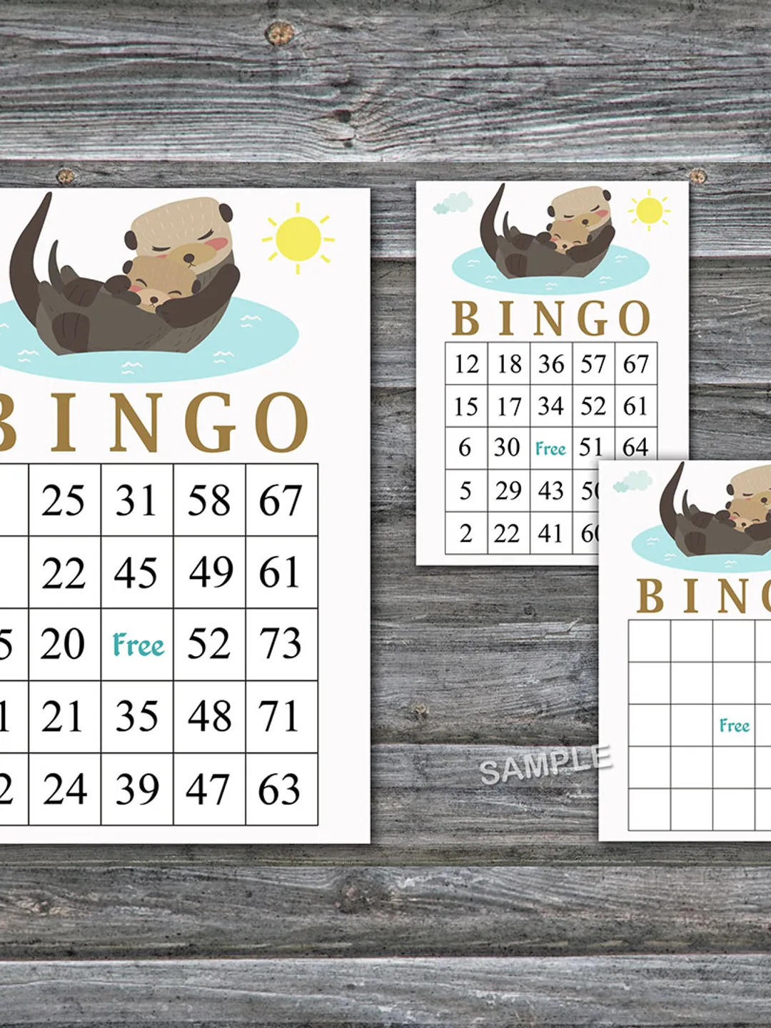 Otter bingo cards,Otter bingo game,Woodland animals Printable bingo cards,60 Bingo Cards,INSTANT DOWNLOAD--380