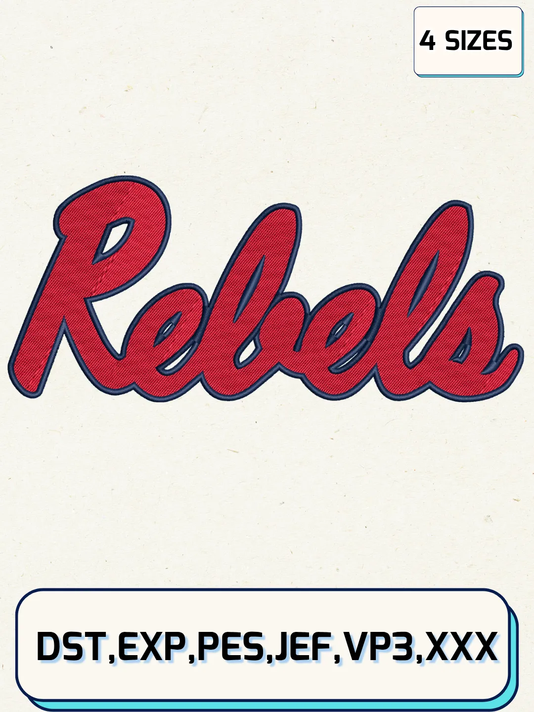 Mississippi Rebels Secondary Logos Embroidery Design Files, NCAA Logos Embroidery Designs, Machine Embroidery Files, 4 Sizes
