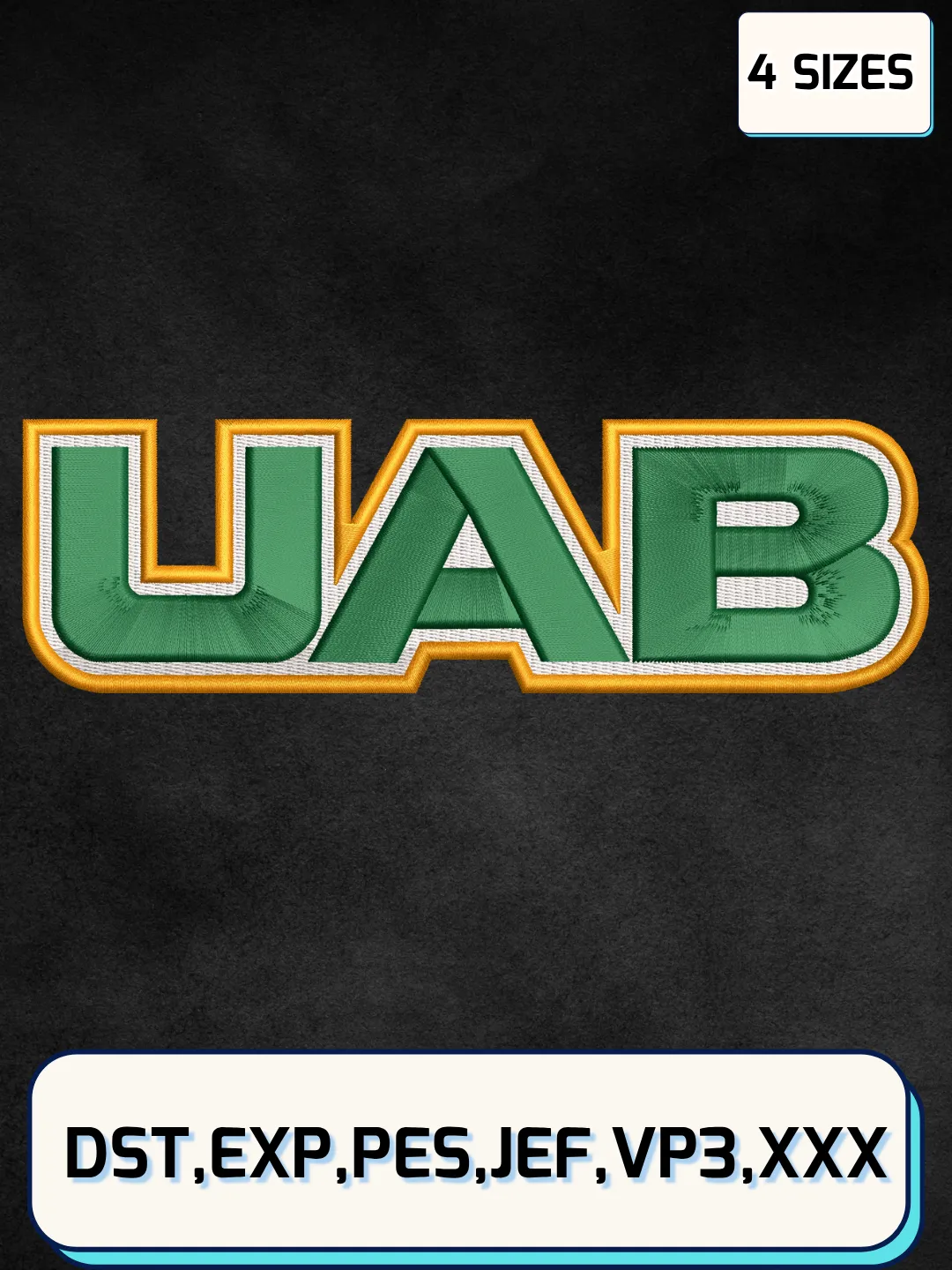 UAB Blazers Logo Embroidery Design File,NCAA Logo Embroidery Design, Machine Embroidery Files, 4 Sizes