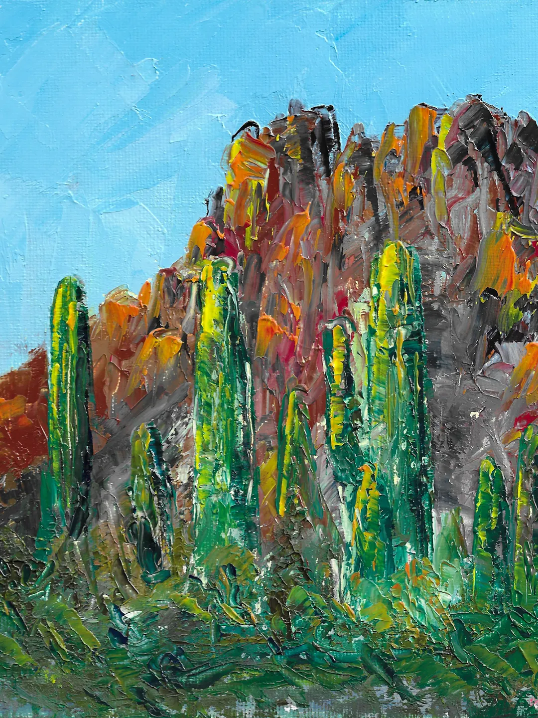 Arizona painting Oil painting Saguaro cactus painting Mountain landscape art Desert painting National park art
