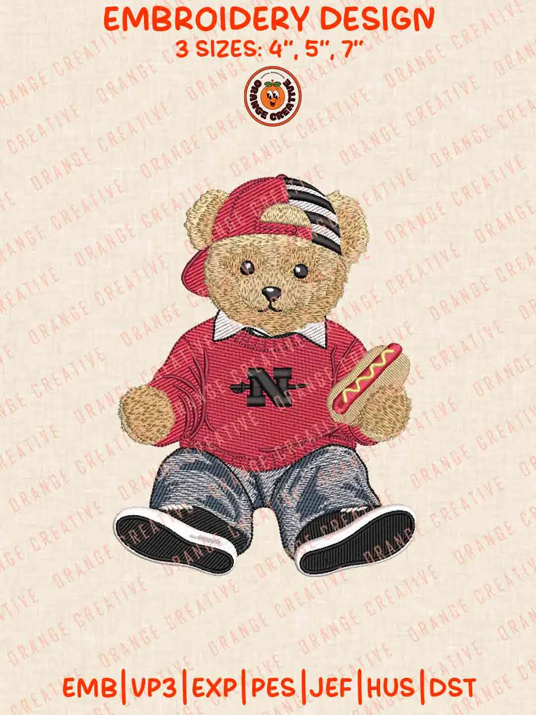 Nicholls Colonel Teddy Bear Embroidery Design Files, Football Embroidery Designs, Sport Machine Embroidery Files, 3 Sizes, Custom Sizes, Instant Download