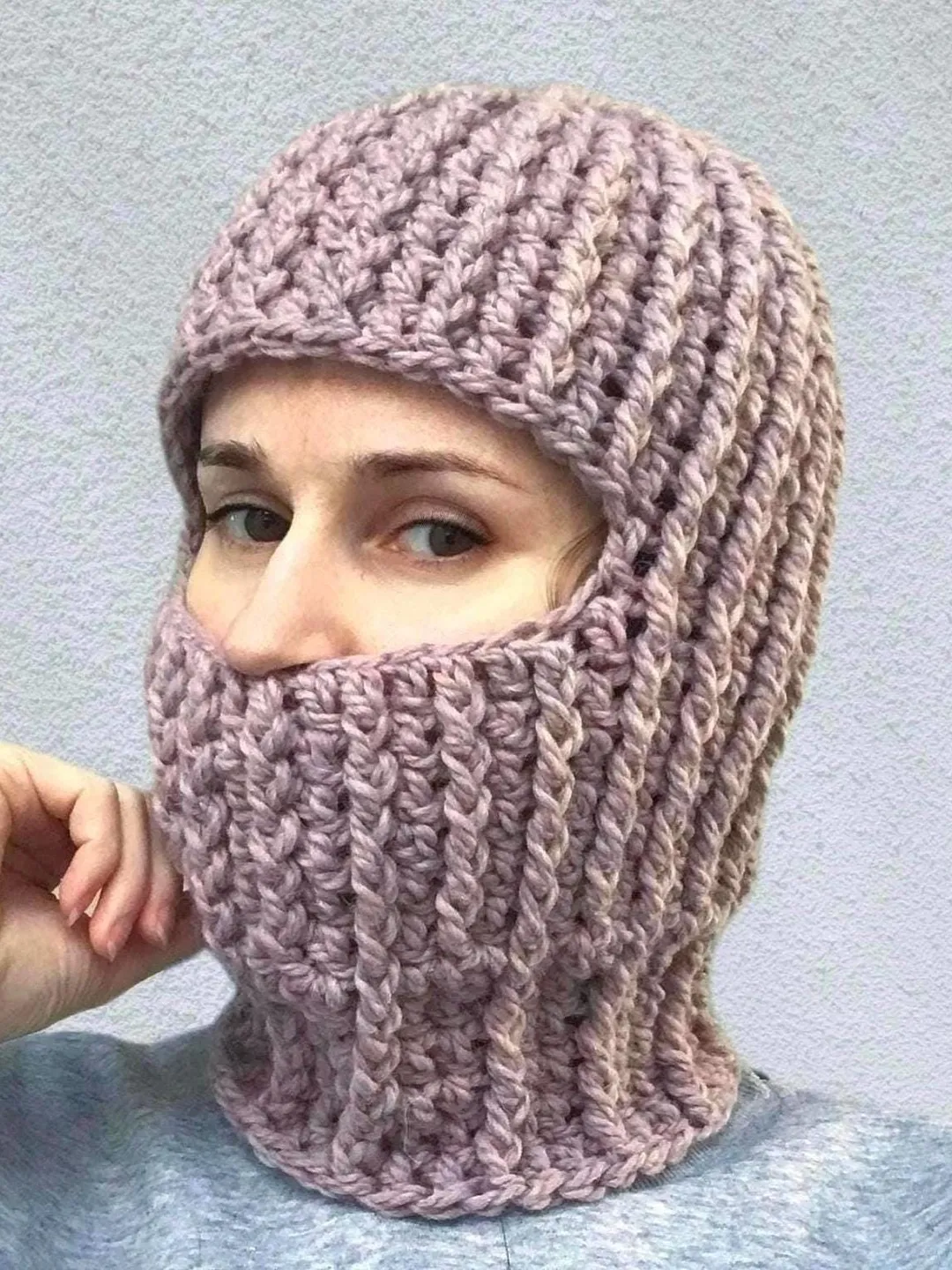Warm Hug Handmade Balaclava アリソンブラウン 即完品 Crochet Wool Alpaca Balaclava, Unisex Full Face Winter Headgear